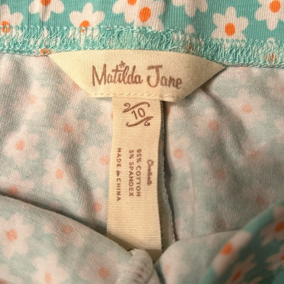 Matilda Jane Girls Teal and Pink Dot Ruffled Leggings Size 10 - Picture 3 of 6